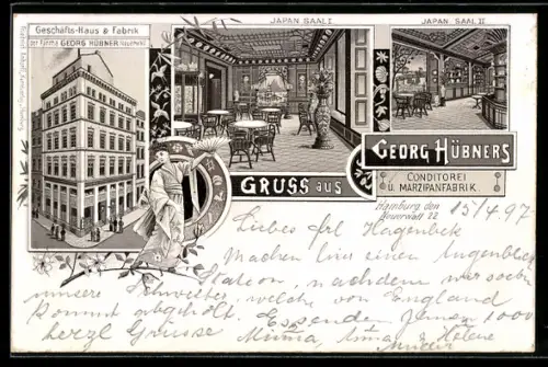 Lithographie Hamburg-Neustadt, Konditorei-Marzipanfabrik Georg Hübner, Neuer Wall 22