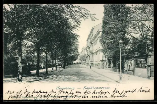 AK Heidelberg, Sophienstrasse mit Hotel d`Europe