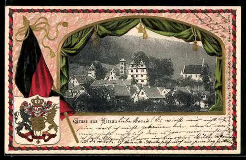 Passepartout-Lithographie Hirsau, Teilansicht und wappen