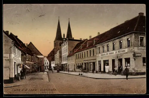 AK Calbe, Querstrasse mit Gasthaus Germania