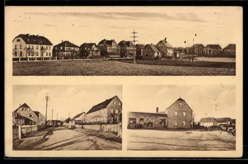 AK Nickritz, Ortsansicht vom Feld aus, Strassenpartie mit Gasthof Nickritz