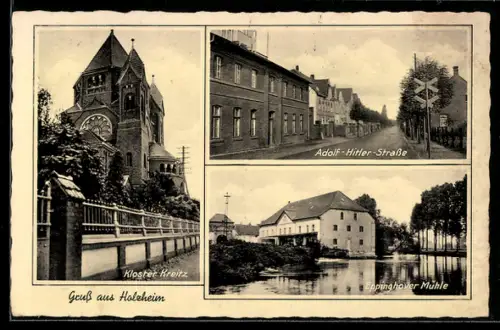 AK Holzheim / Neuss, Strasse, Kloster Kreitz, Eppinghover Mühle