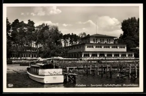 AK Potsdam, Sportplatz Luftschiffhafen, Regattahaus, Inh. Otto Haupt, Anlegestelle der Kreisschiffahrt Stern