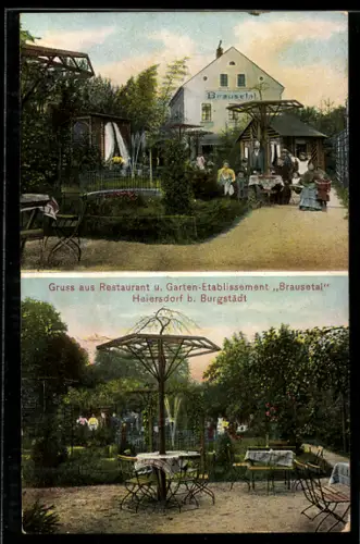 AK Heiersdorf b. Burgstädt, Restaurant und Garten-Etablissement Brausetal, Besitzer Walter Kressner