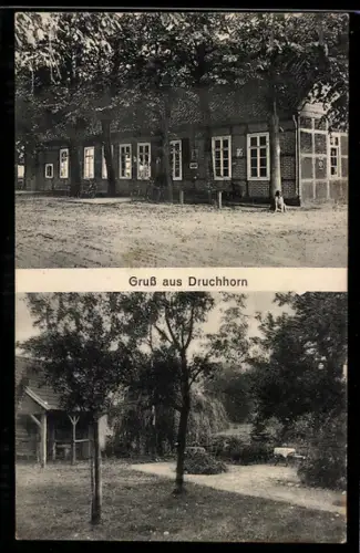 AK Druchhorn, Partie am Gasthaus, Schild Maggi