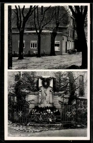 AK Grossschwabhausen /Thür., Gasthof zur Linde, Besitzer Karl Dunkel, Ehrenmal 1914-1918