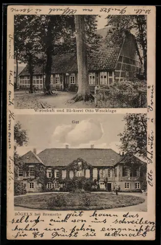 AK Sögeln bei Bramsche, Wirtschaft und Bäckerei Otto Wrocklage, Blick auf das Gutshaus