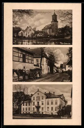 AK Sachsgrün, Dorfpartie, Gasthof und Schloss