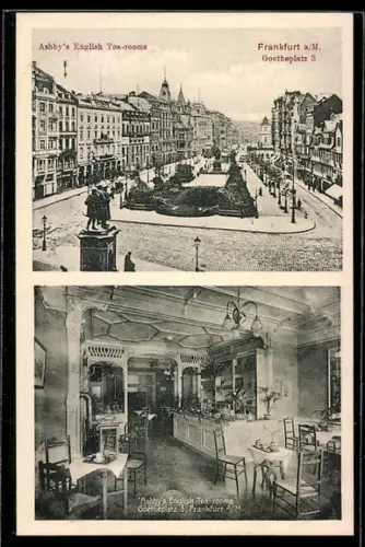 AK Frankfurt a. M., Cafe Ashby`s English Tea-room am Goetheplatz 3, Innenansicht
