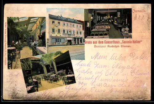 AK Chemnitz, Restaurant Saxonia Hallen, Besitzer Rudolph Diener, Innenansichten