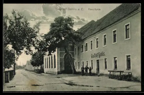 AK Gohlis a. E., Gasthof Gohlis, Franz Kunze