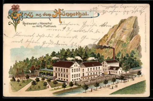 Lithographie Menden / Sauerland, Restaurant zum Hönnethal von W. Platthaus