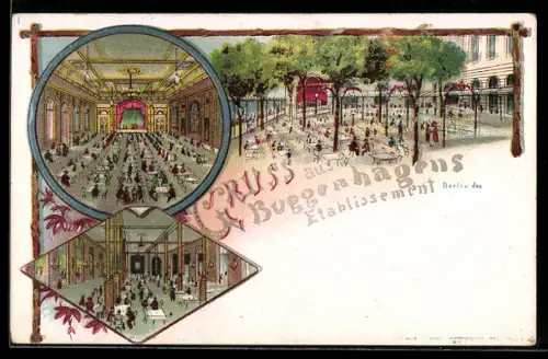 Lithographie Berlin-Kreuzberg, Gasthof Buggenhagen, Innenansicht