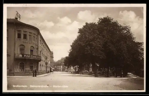 AK Grossenhain, Hotel Sachsenhof in der Meissnerstrasse Ecke Marien-Allee