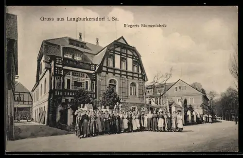 AK Langburkersdorf i. Sa., Riegerts Blumenfabrik