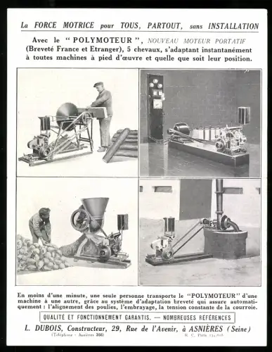 Klapp-AK Asnières /Seine, Polymoteur, 5 chevaux, L. Dubois, Constructeur, Reklame