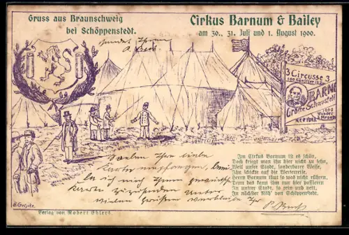 AK Braunschweig bei Schöppenstedt, Zirkus Barnum & Bayley im Jahr 1900, Zirkuszelte und Besucher