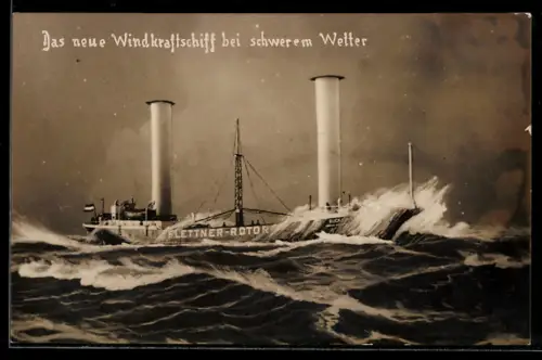 AK Windkraftschiff bei schwerem Wetter und hohem Wellengang