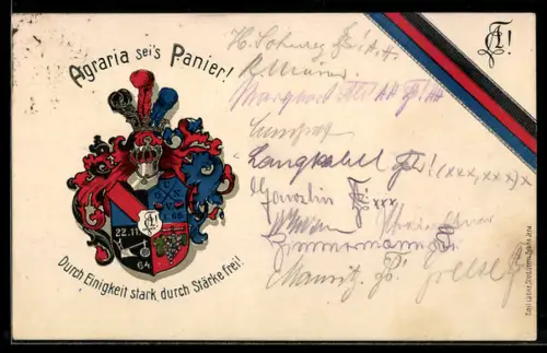 AK Berlin, Studentenwappen vom Corps Agraria im NSC mit Zirkel, Durch Einigkeit stark, durch Stärke frei