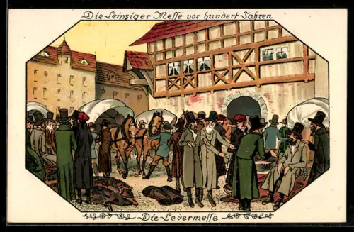 AK Leipzig, Ledermesse, jüdische Kaufleute handeln mit den Gerbern