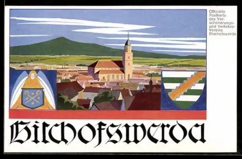 Künstler-AK Bischofswerda, Verschönerungs- und Verkehrs-Vereins Bischofswerda, Teilansicht mit Kirche