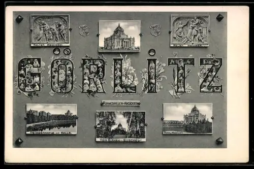 AK Görlitz, Verschiedene Ruhmeshallen-Ansichten, Neissepartie, Relief, Totalansicht, Ansichtskartengeschichte