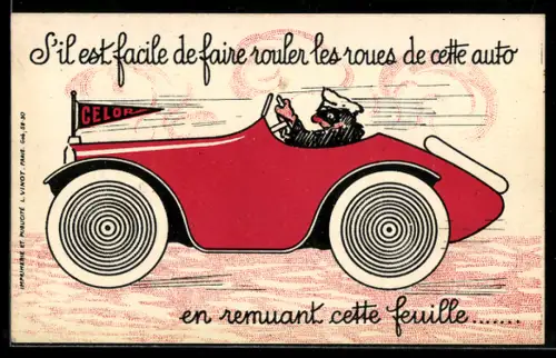 AK St. Ouen /Seine, Reklame für Autos der Marke Celor, Mann mit Maske im roten Wagen