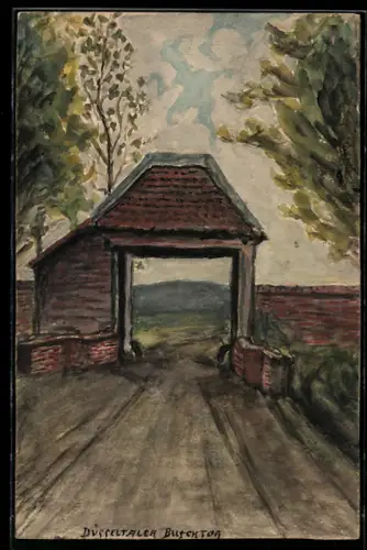 Künstler-AK Handgemalt: Düsseldorf, Düsseltaler Buschtor