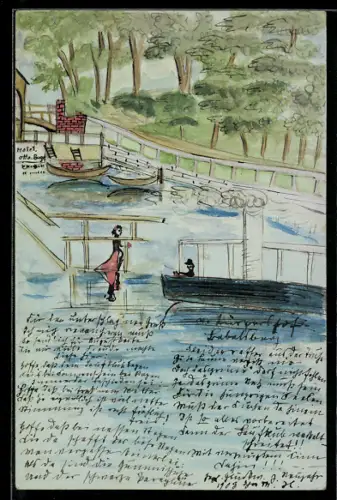 Künstler-AK Handgemalt: Potsdam-Babelsberg, Dampfer auf dem Wasser