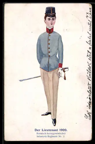 Lithographie Dame in Soldatenuniform im Jahr 1900, Bosnisch-herzegowinisches Infanterie-Regiment Nr. 2