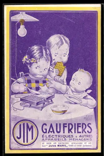 Künstler-AK Kinder mit Gaufriers Waffeleisen