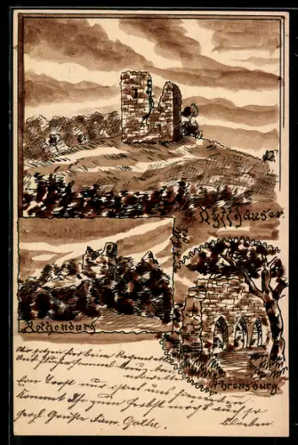 Künstler-AK Handgemalt: Kyffhäuser, Rothenburg, Abrenzburg