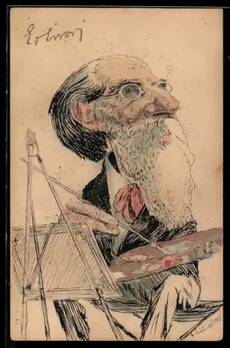 Künstler-AK Handgemalt: Porträt eines Malers mit Palette
