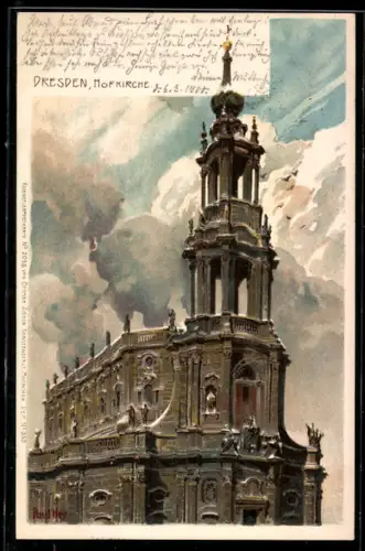 Künstler-Lithographie Paul Hey: Dresden, Darstellung der Hofkirche