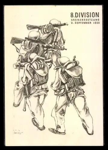 Künstler-AK Schweizer Soldaten der 8. Division Grenzbesetung 2. Septempber 1938