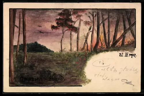 Künstler-AK Handgemalt: Sonnenuntergang in Galizien