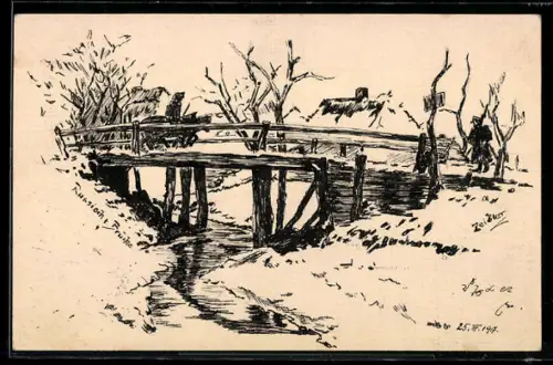 Künstler-AK Handgemalt: Russische Brücke 1917