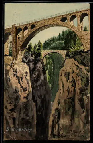 Künstler-AK Handgemalt: Solis, Blick auf die Solis-Brücke