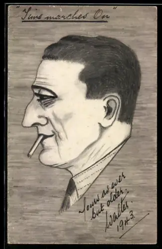 Künstler-AK Handgemalt: Seitenprofil eines Herrn mit Zigarette