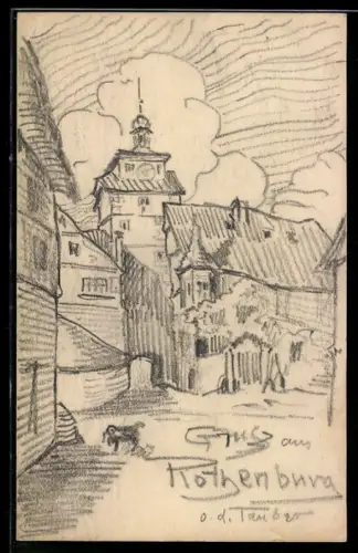 Künstler-AK Handgemalt: Rothenburg o. d. Tauber, Ortspartie am Plönlein