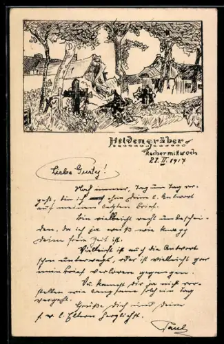 Künstler-AK Handgemalt: Heldengräber gefallener Soldaten