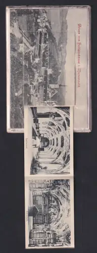 Leporello-AK Heiligenkreuz i. Wienerwald, Ortsansicht mit Kirche, Dreifaltigksietssäule, Bibliothek, Hochaltar