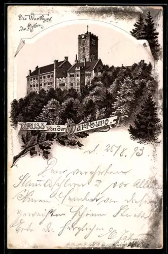 Vorläufer-Lithographie Eisenach, 1893, Die Wartburg von Osten