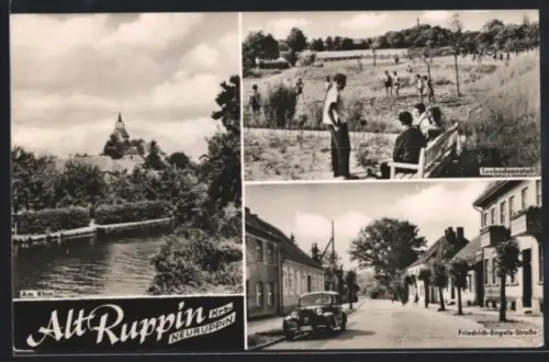 AK Alt Ruppin /Neuruppin, Am Rhin, Strandbadestelle, Friedrich-Engels-Strasse