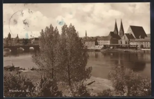 AK Frankfurt a. O., Oderbrücke, Marienkirche, Stadtansicht