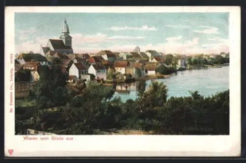 AK Waren, Ortsansicht vom Stüde aus gesehen