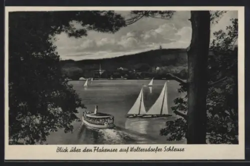 AK Woltersdorf, Blick über den Flakensee auf Woltersdorfer Schleuse