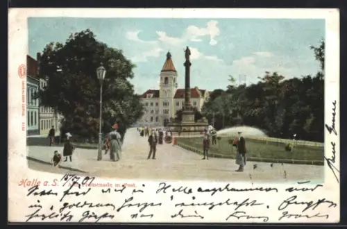 AK Halle a. S., Promenade mit Post