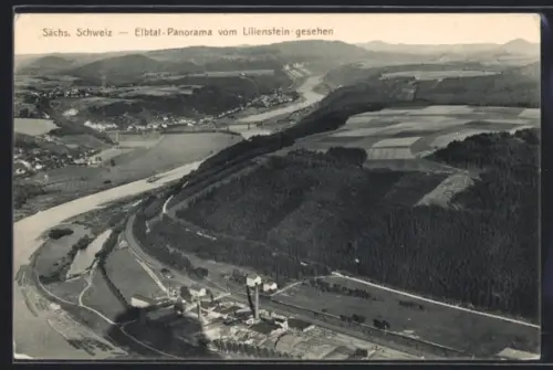 AK Lilienstein /Sächsische Schweiz, Elbtal-Panorama vom Lilienstein gesehen
