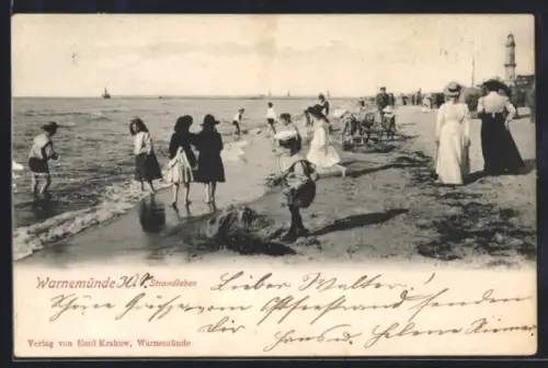 AK Warnemünde, Strandleben, Kinder am Wasser